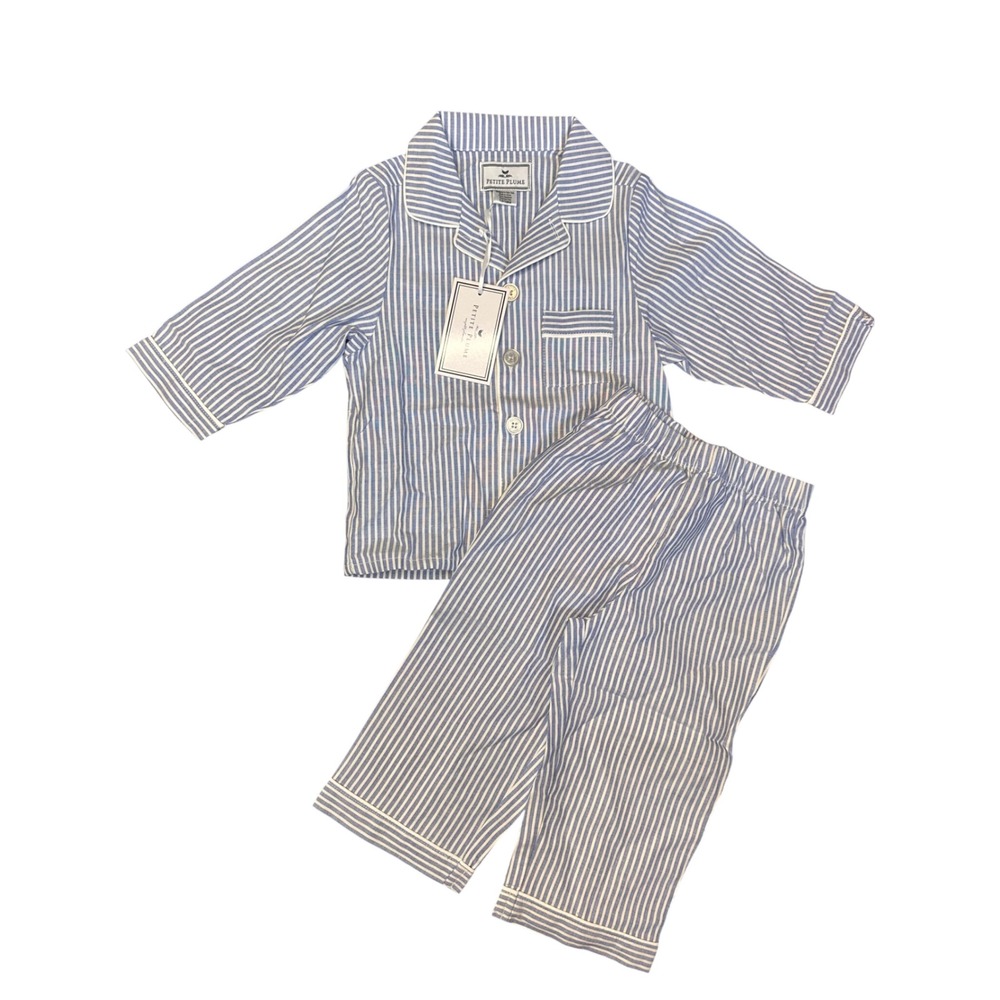 NEW Petite Plume French Blue Seersucker 12/18M Pajama Set SPJBSS1218 Striped